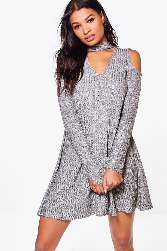 Eloise Cold Shoulder Marl Knit Swing Dress